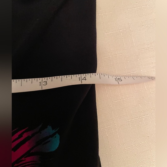 Palazzo Pants in black with hot pink & purple feathers. Size 1X. - Picture 9 of 12